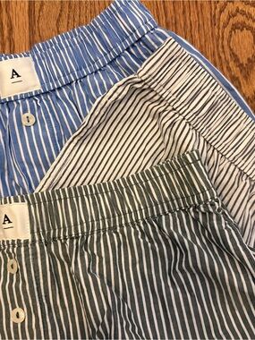 Anthropologie Striped Cotton Boxer Pants & Short Trio - Blue, Navy, Green